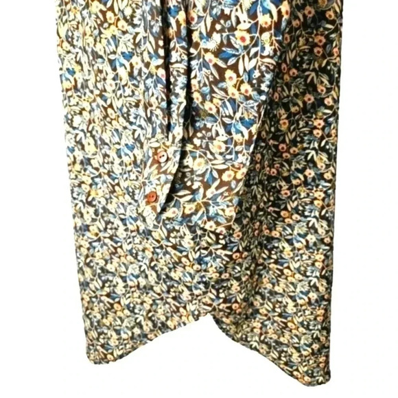 Axara Paris Chocolate Brown Teal Floral Print Collared Shirt Dress With Pockets - Picture 4 of 12